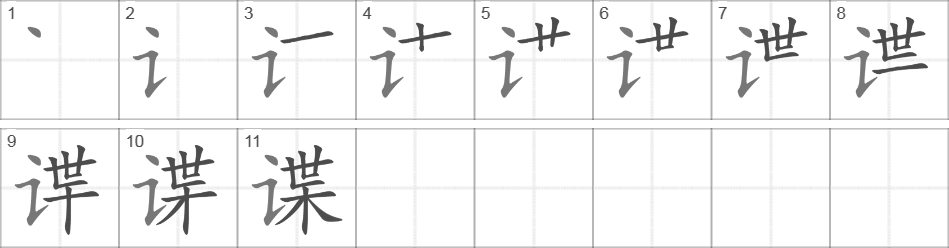 Написание иероглифа 谍