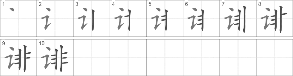 Написание иероглифа 诽