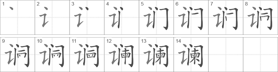 Написание иероглифа 谰