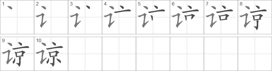 Написание иероглифа 谅