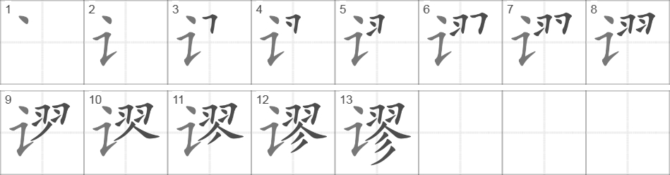 Написание иероглифа 谬