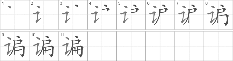 Написание иероглифа 谝