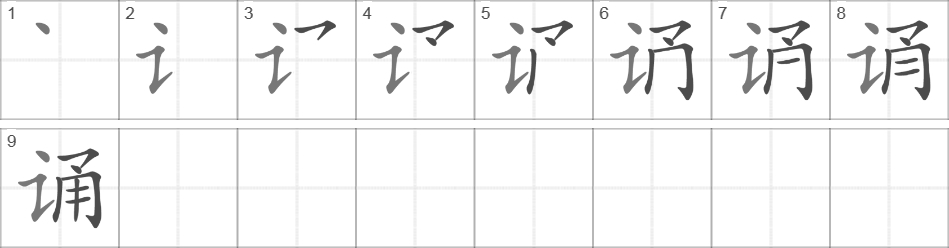 Написание иероглифа 诵