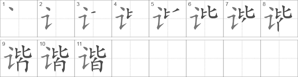 Написание иероглифа 谐