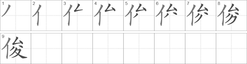 Написание иероглифа 俊