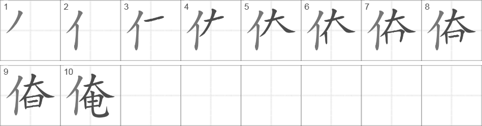 Написание иероглифа 俺