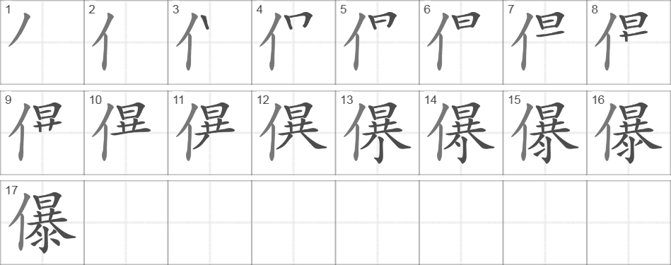 Написание иероглифа 儤