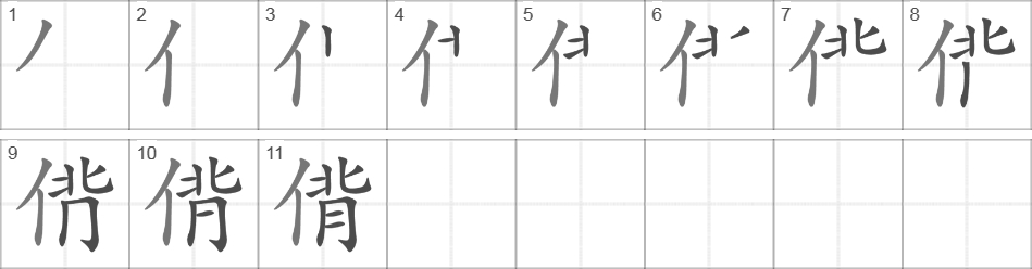 Написание иероглифа 偝