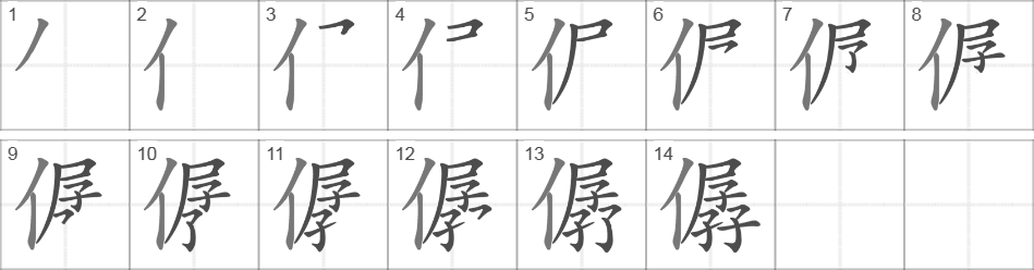 Написание иероглифа 僝