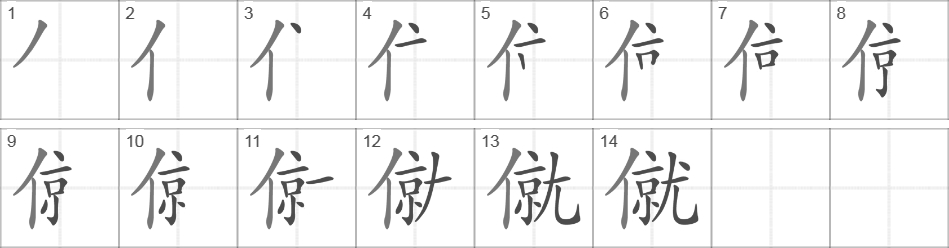 Написание иероглифа 僦