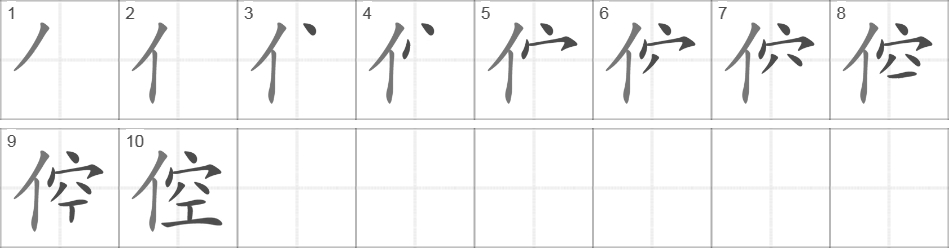 Написание иероглифа 倥