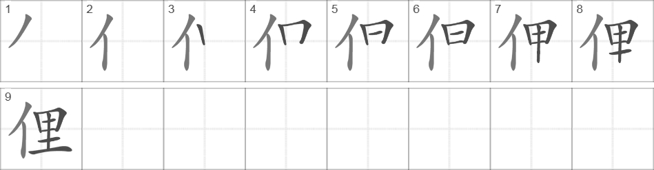 Написание иероглифа 俚