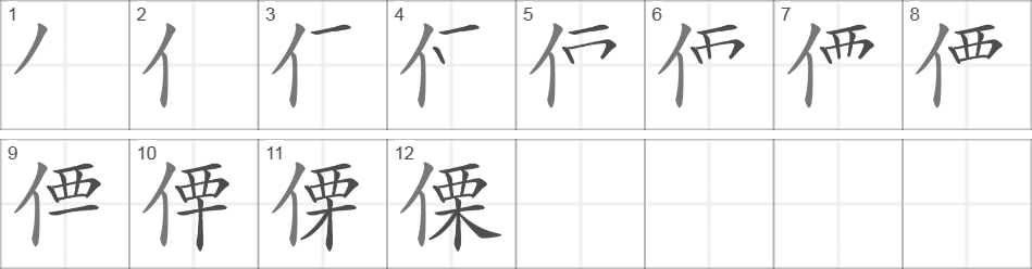 Написание иероглифа 傈