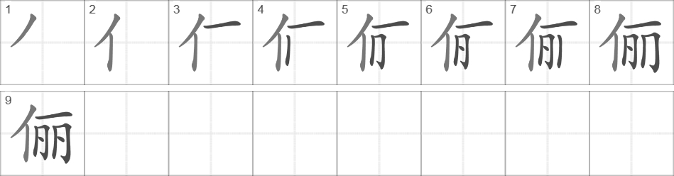 Написание иероглифа 俪