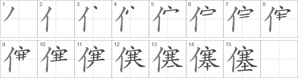 Написание иероглифа 僿