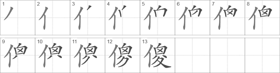 Написание иероглифа 傻