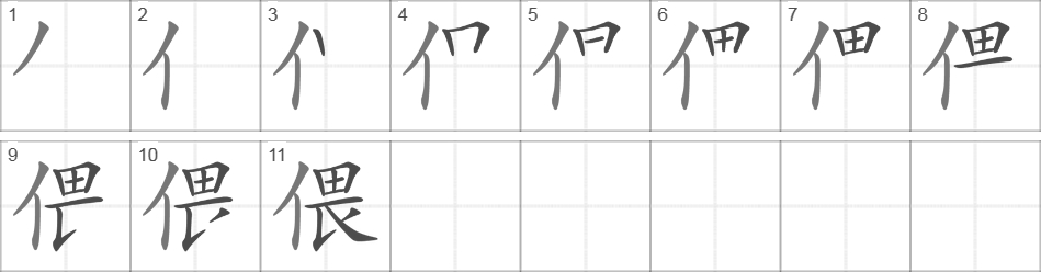 Написание иероглифа 偎