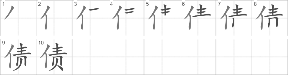 Написание иероглифа 债