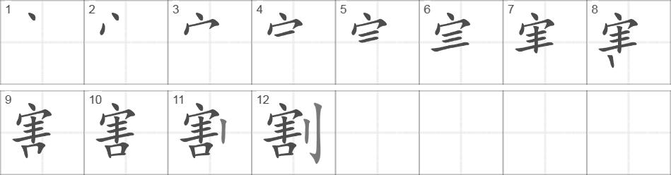 Написание иероглифа 割