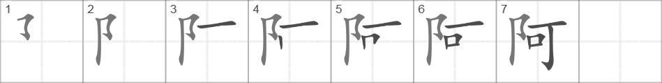 Написание иероглифа 阿