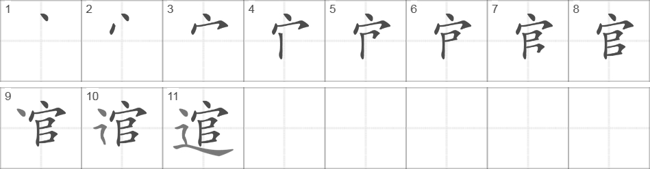 Написание иероглифа 逭