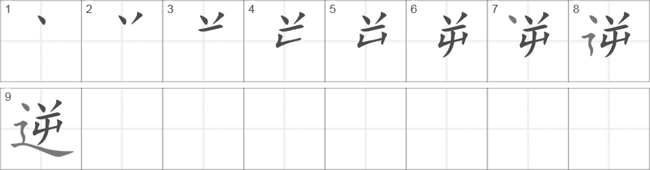 Написание иероглифа 逆