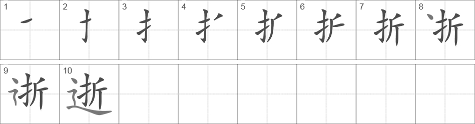 Написание иероглифа 逝