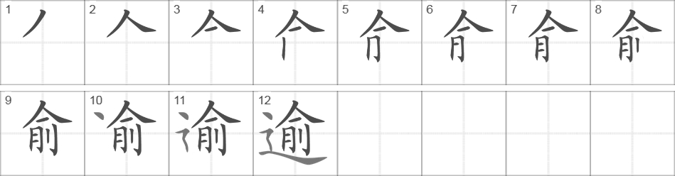 Написание иероглифа 逾