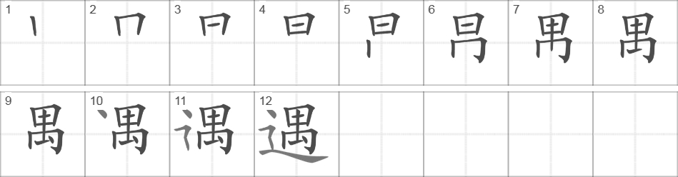 Написание иероглифа 遇