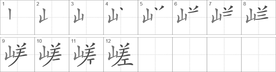 Написание иероглифа 嵯