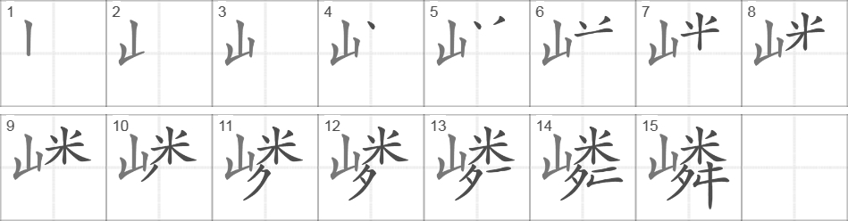 Написание иероглифа 嶙