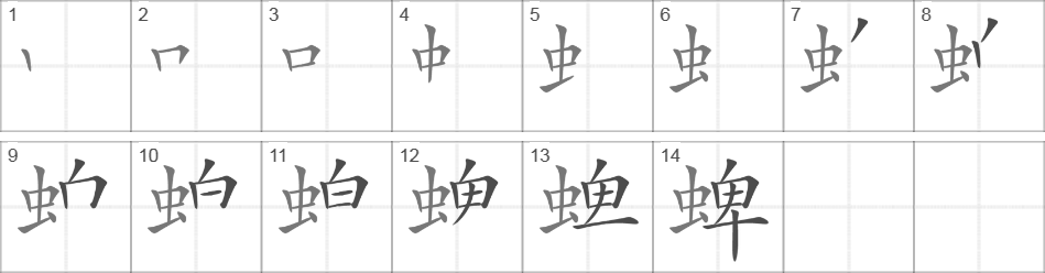 Написание иероглифа 蜱