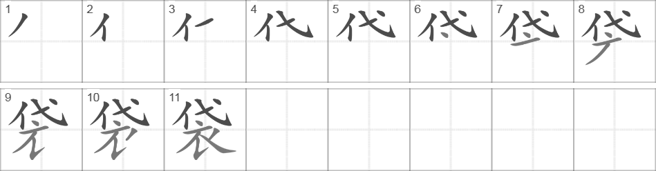 Написание иероглифа 袋