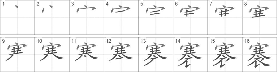 Написание иероглифа 褰