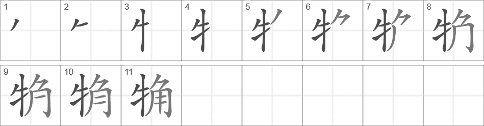 Написание иероглифа 觕