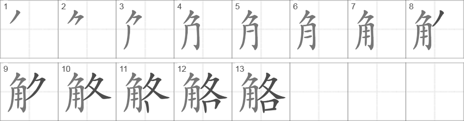 Написание иероглифа 觡