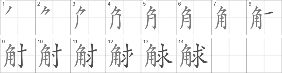 Написание иероглифа 觩