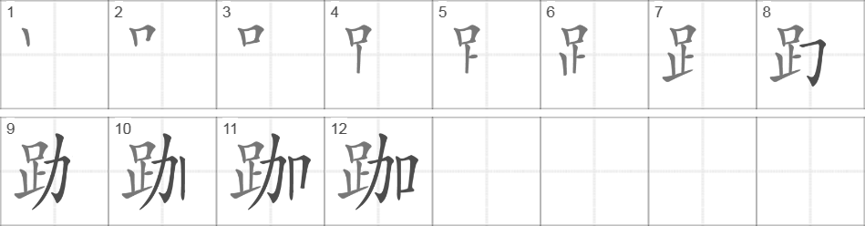 Написание иероглифа 跏