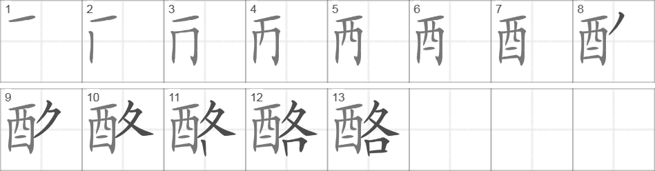 Написание иероглифа 酪