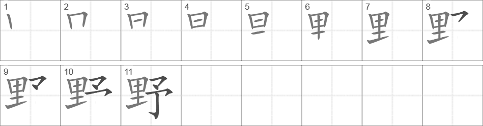 Написание иероглифа 野