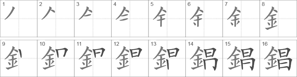 Написание иероглифа 錩