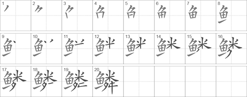 Написание иероглифа 鳞