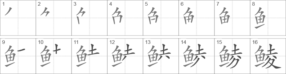 Написание иероглифа 鲮