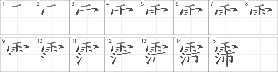 Написание иероглифа 霈