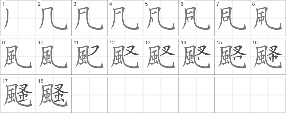 Написание иероглифа 颾