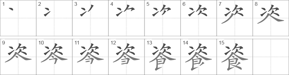 Написание иероглифа 餈