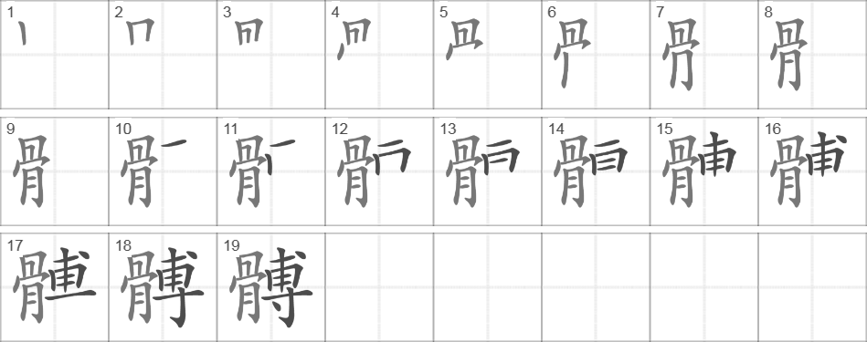 Написание иероглифа 髆