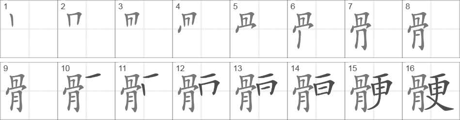 Написание иероглифа 骾