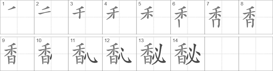 Написание иероглифа 馝