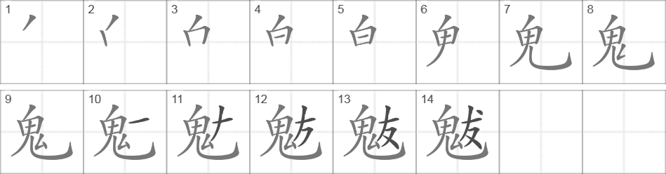 Написание иероглифа 魃